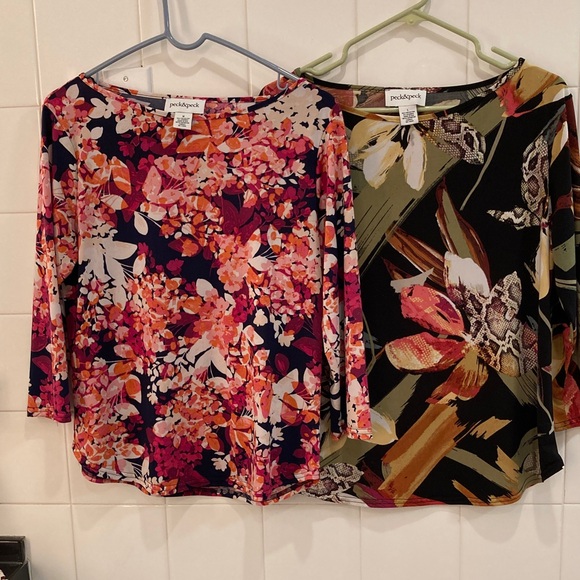 Peck & Peck Women's 3/4 Sleeve Tops - Floral and Abstract Multicolor - Picture 1 of 7